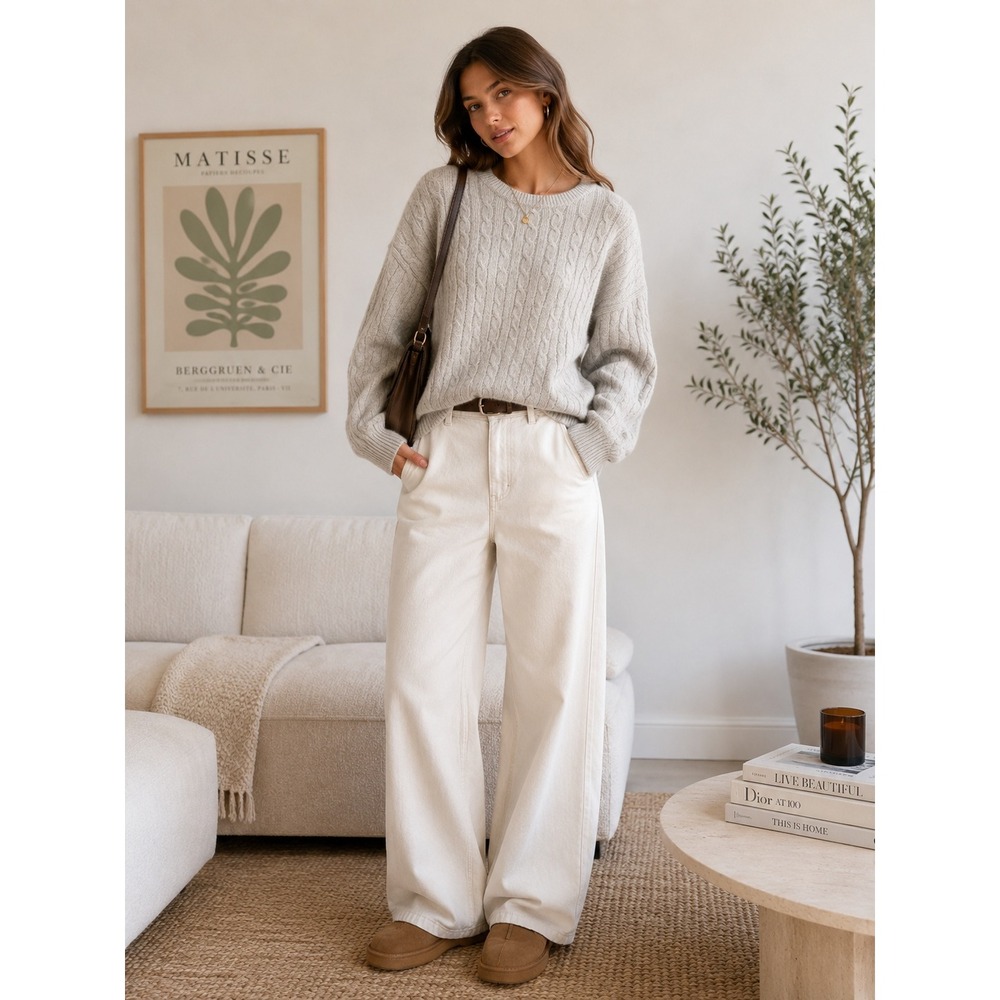 Brandy Melville Heather Grey Cable Knit Crewneck Sweater